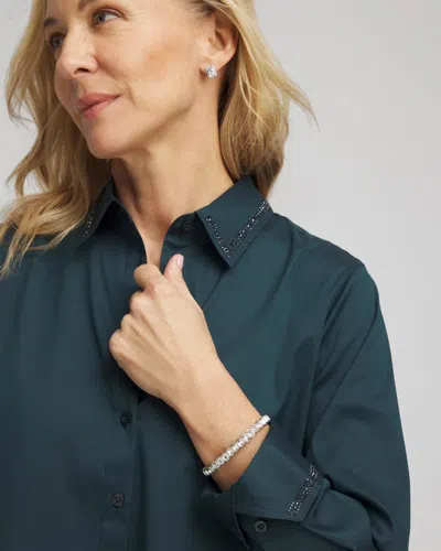 Chico's Rhinestone Embellished Poplin Tunic In Teal Shadow