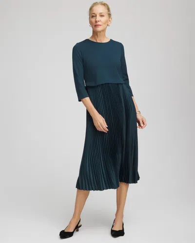 Chico's Satin-knit Pleated Midi Dress In Teal Shadow