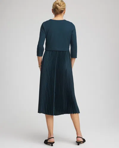 Chico's Satin-knit Pleated Midi Dress In Teal Shadow