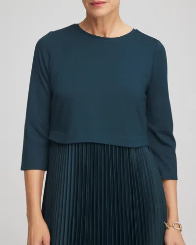 Chico's Satin-knit Pleated Midi Dress In Teal Shadow