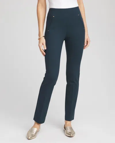 Chico's Juliet Slim Trim Detail Ankle Pants In Teal Shadow