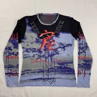 Pre-owned Jean Paul Gaultier 1998  Chinese Asia Elastic Top Tee Vintage In Blue
