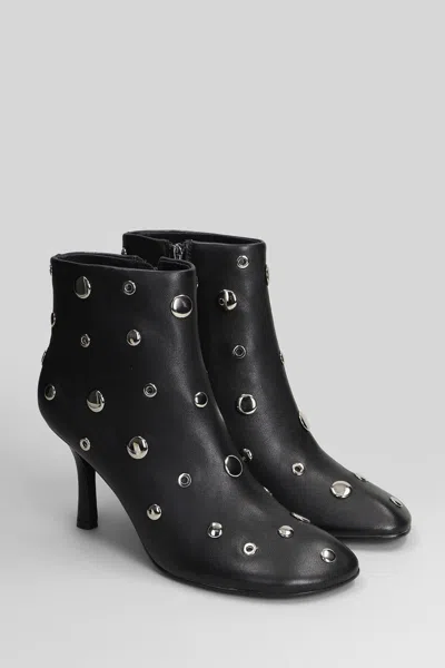 Lola Cruz High Heels Ankle Boots In Black Leather In Black