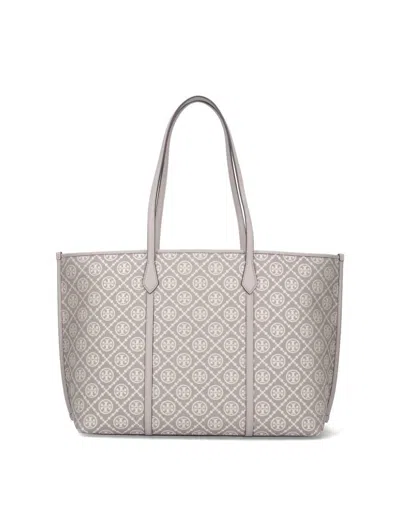 Tory Burch Perry T Monogram Jacquard Triple Compartment Tote In Neutral
