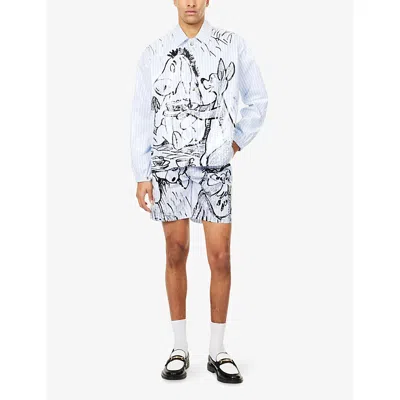 S.s. Daley Womens  Harry Lambert For S.s Daley X Disney Stuck Stripe-print Waxed-cotton Shorts In Blue