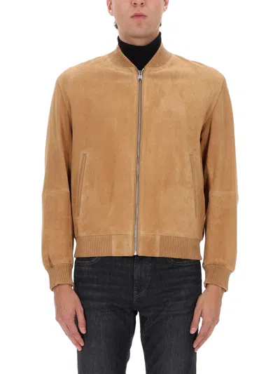Hugo Boss Boss Muller Suede Bomber Jacket In Sand