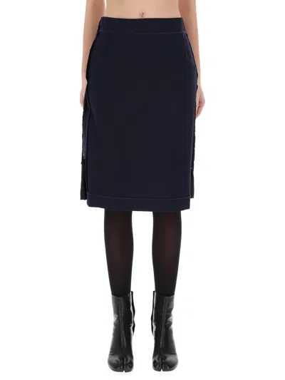 Maison Margiela Midi Skirt With Zipper Detail In Blue