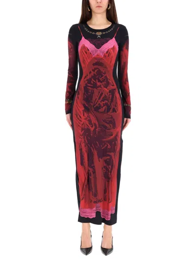 Marine Serre Red Printed Jersey Wet Nuisette Long Dress In Red