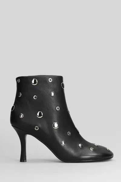 Lola Cruz High Heels Ankle Boots In Black Leather In Multi