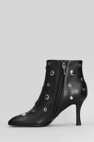 Lola Cruz High Heels Ankle Boots In Black Leather In Multi