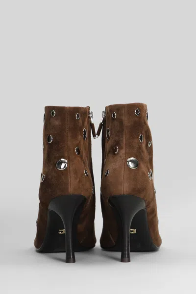 Lola Cruz High Heels Ankle Boots In Brown Suede In Multi