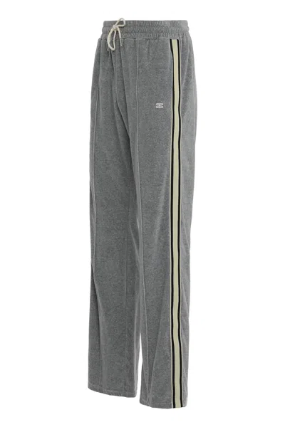 Celine Velvet Cotton Tracksuit Bottoms In Gray