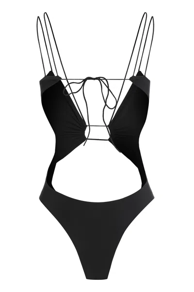 Amazuìn One Piece Kendall Swimwear Deep Neckline In Black