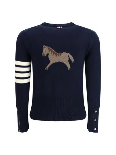 Thom Browne Virgin Wool Cardigan In Blue