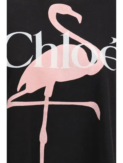 Chloé Women Black Crewneck T-shirt With Maxi Logo Print On The Front In Cotton Woman In Black