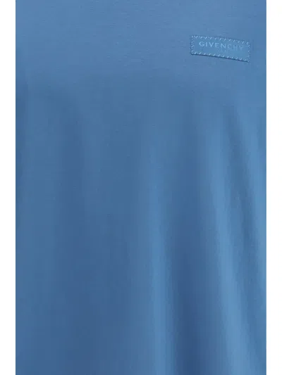 Givenchy Men Cotton T-shirt With Logo Patch In Blue