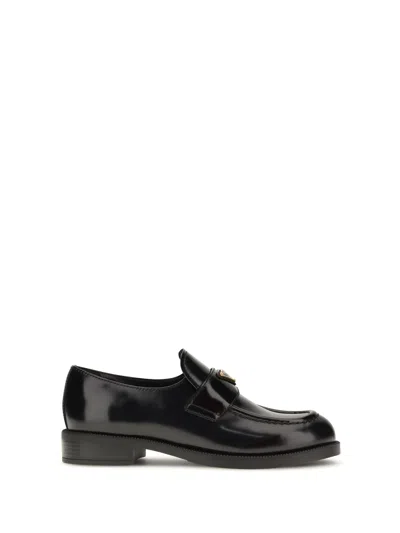 Prada Leather Loafers With Round Toe And Shiny Finish In Multi