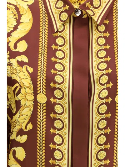 Versace Bordeaux Silk Pattern Shirt In Multi