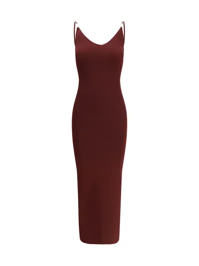 Versace Safety Pin Slip Midi Dress In Burgundy