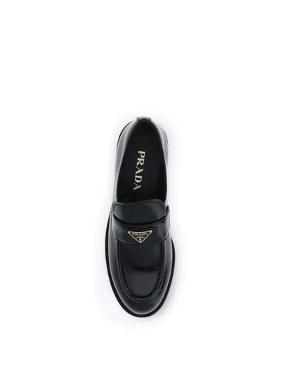 Prada Leather Loafers With Round Toe And Shiny Finish In Multi