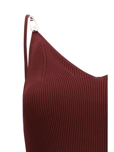 Versace Safety Pin Slip Midi Dress In Burgundy