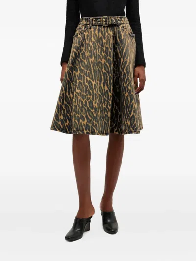 Ganni Animal-print Midi Skirt In Animal Print