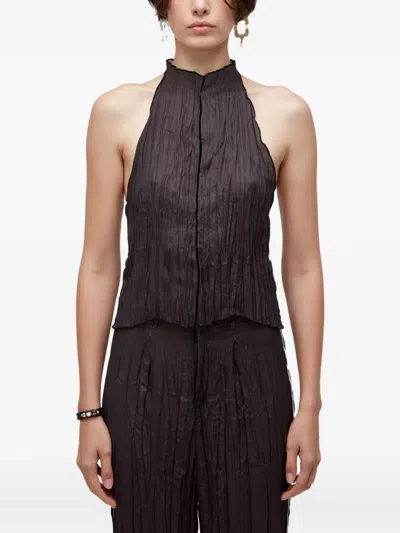 Osklen Raglan Pleated Satin Top In Brown