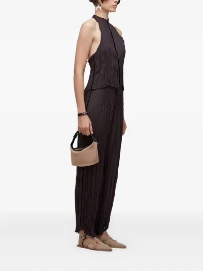 Osklen Raglan Pleated Satin Top In Brown