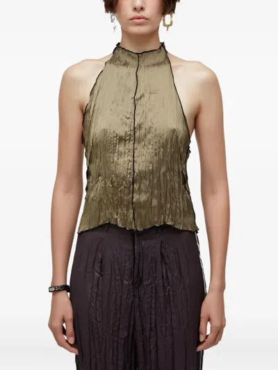 Osklen Raglan Pleated Satin Top In Brown