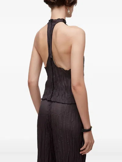 Osklen Raglan Pleated Satin Top In Brown