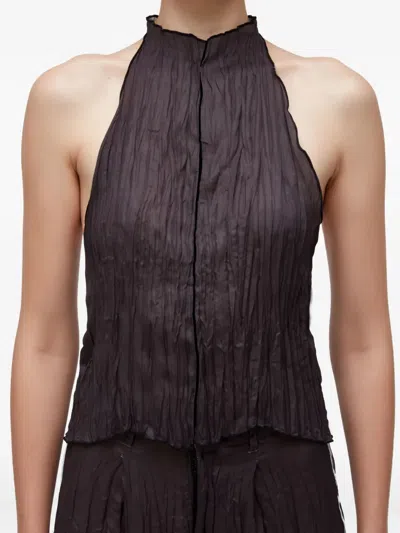 Osklen Raglan Pleated Satin Top In Brown
