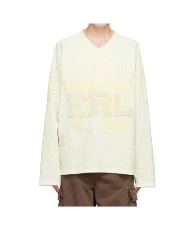 Erl White Long-sleeve T-shirt With V Neck And Maxi Logo On The Front In Tech Fabric Man In Multi