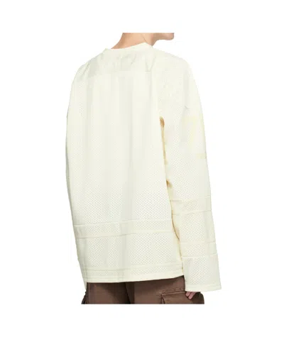 Erl White Long-sleeve T-shirt With V Neck And Maxi Logo On The Front In Tech Fabric Man In Multi