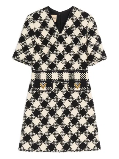 Valentino Damier Tweed Mini Dress In Black