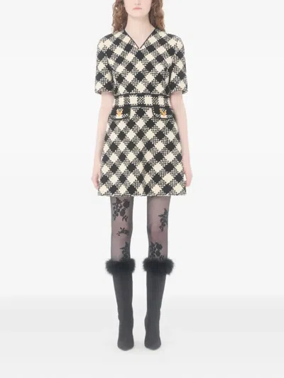Valentino Damier Tweed Mini Dress In Black
