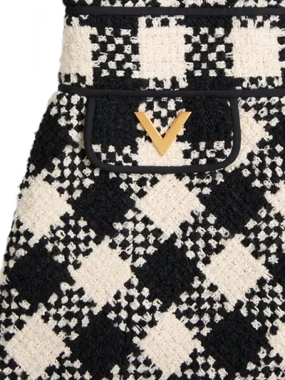 Valentino Damier Tweed Mini Dress In Black