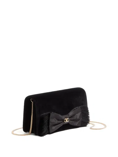 Valentino Vlogo Signature Velvet Bow Clutch Bag In Black