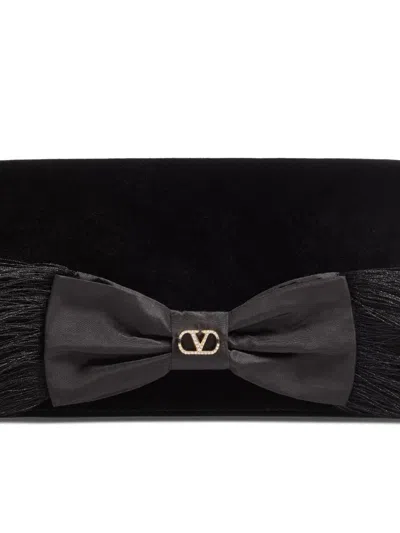 Valentino Vlogo Signature Velvet Bow Clutch Bag In Black