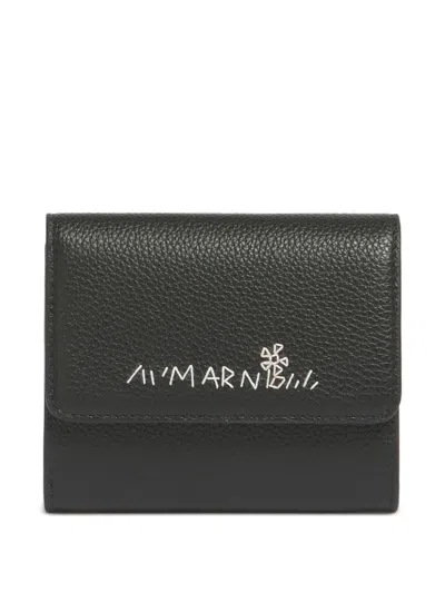 Marni Snap-button Leather Wallet In Black