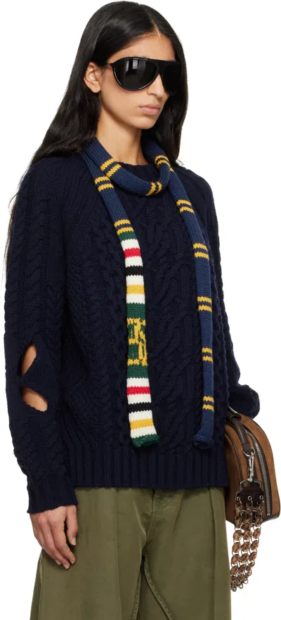 Stefan Cooke Navy Slashed Cable Sweater In Blue