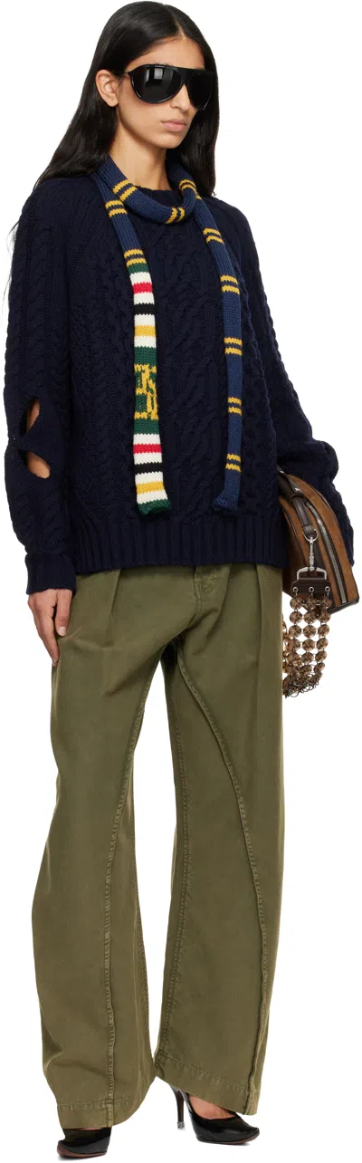 Stefan Cooke Navy Slashed Cable Sweater In Blue