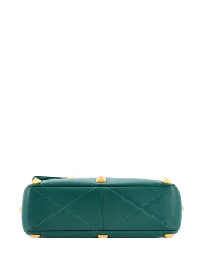 Pre-owned Valentino Garavani Roman Stud Flap Bag Quilted Leather Large Crossbody Bag In Green