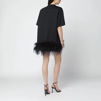 Attico Mini Dress Feather Trim Round Neckline In Black