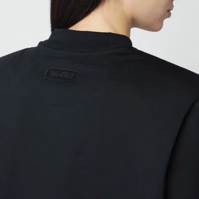 Attico Mini Dress Feather Trim Round Neckline In Black