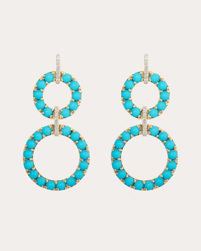 Goshwara Turquoise Cabochon & Diamond Circle Drop Earrings In Blue