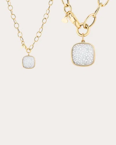 Goshwara Women's Carved White Jade G-one Cushion Pendant Necklace In White