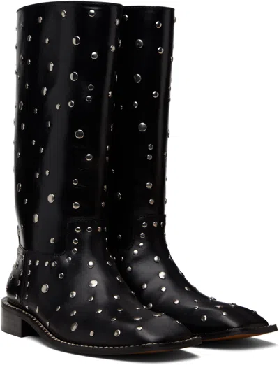 Wales Bonner Black Journey Studded Boots In Multi