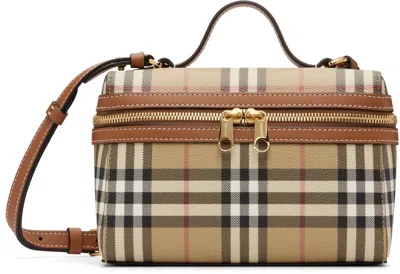 Burberry Coated Canvas Vanity Check Crossbody Bag With Check Motif In Brown