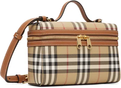 Burberry Coated Canvas Vanity Check Crossbody Bag With Check Motif In Brown