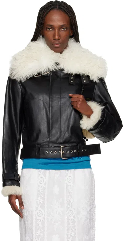 Wales Bonner Black 'the Bridge' Leather Jacket In Black